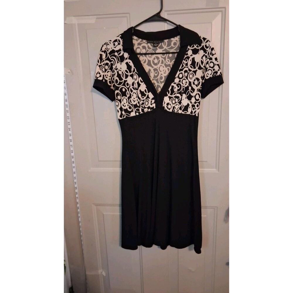 City Studio Dress Womens Small Black White Geometric Print V Neck Empire...